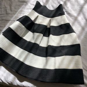 Black and White Striped Skater Skirt